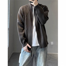 M03-P55男士立领韩系双拉链针织毛衣外套秋冬季休闲宽松纯色开衫，男装针织衫/毛衣，电商D310B