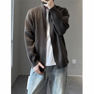 M03-P55男士立领韩系双拉链针织毛衣外套秋冬季休闲宽松纯色开衫,男装针织衫/毛衣,电商D310B