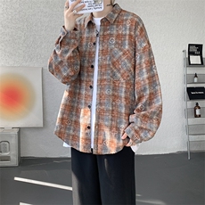 衬衫男秋季新款港风宽松大码格子扎染长袖衬衣CS506-P35，男装衬衫，星座214-3