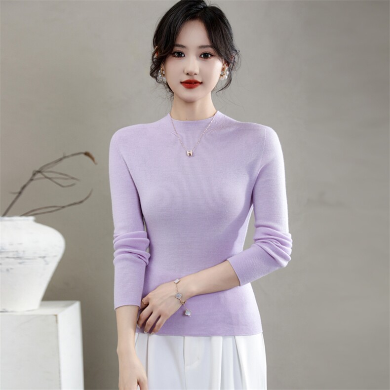 2025年秋季新款无缝半高针织上衣休闲，女装针织衫/毛衣，昭美羊绒