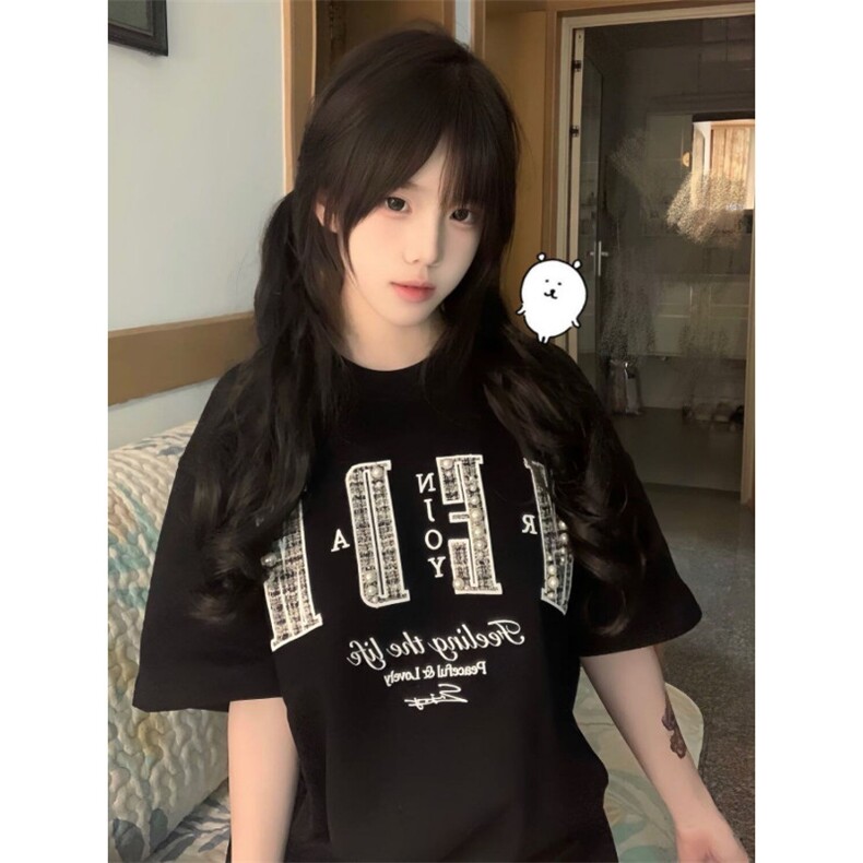 H0886-P38原版工艺刺绣+钉珠230克纯棉休闲情侣款短袖T恤,女装T恤,星座617A-2
