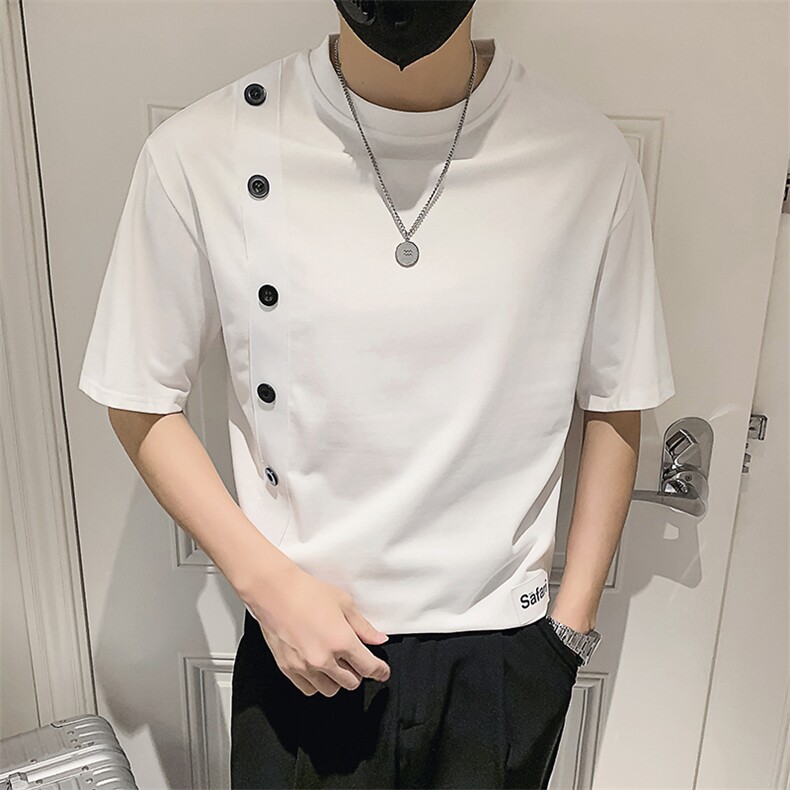 白色2023精神小伙修身男士圆领短袖T恤打底衫潮6665-P45控68,男装T恤,电商A108