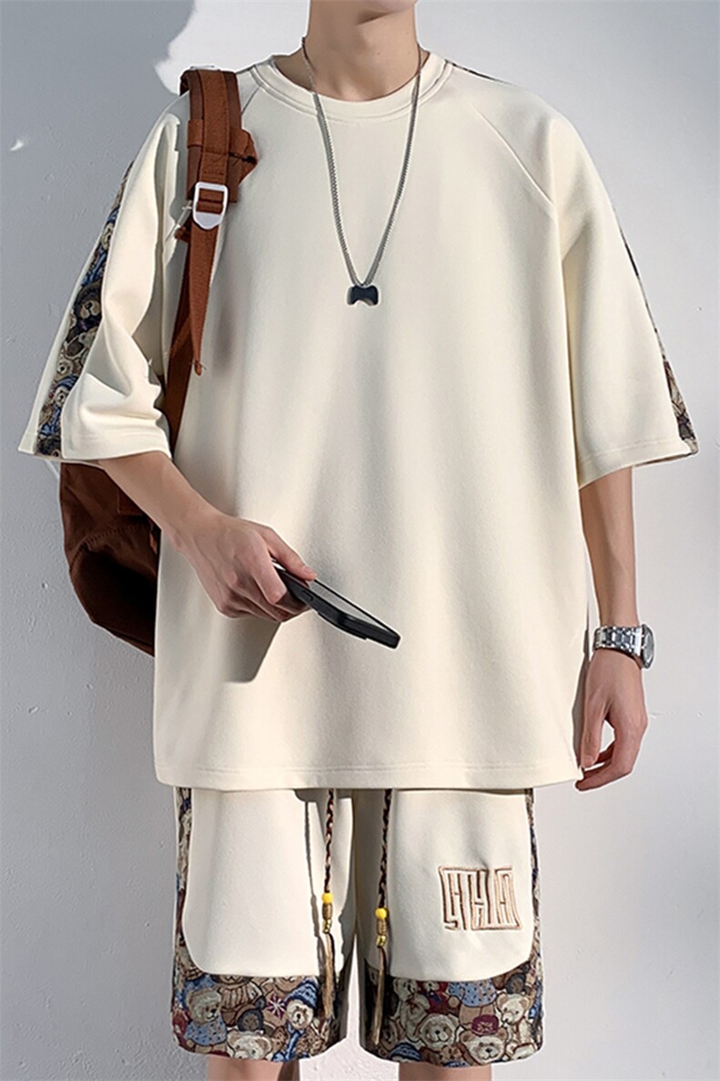 2024夏季新款港风光影墙大码短裤短袖T恤套装M-5XHQ23519-P60,男装牛仔裤,电商A022
