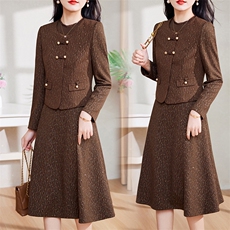 现货-新品】小西装外套+连衣裙2024年春装新款女士洋气两件套，女装套装/套裙，仁梯