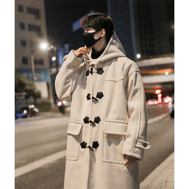 男士冬装高级感长款呢大衣连帽牛角扣毛呢大衣风衣外套YF902-P135，男装风衣，电商B295