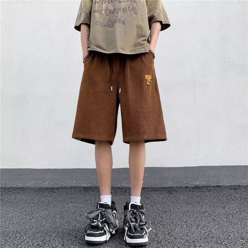 美式短裤男夏季宽松绣标运动五分裤潮牌高街条纹拼接休闲裤子,男装休闲裤,星座1013