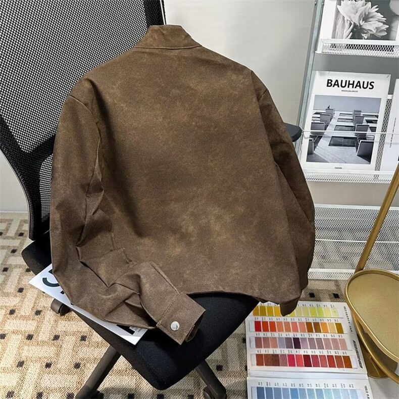 美拉德高街复古棕色机车皮衣外套WT002P75,男装皮衣,星座1116-2