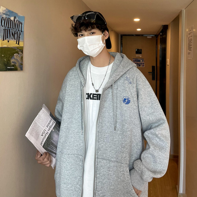 开衫连帽卫衣山水刺绣基础百搭卫衣男女ZW10-薄款P60加绒P65控75,男装卫衣,星座1408-1