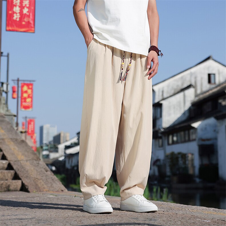 春夏新款风棉麻宽松透气休闲裤男士帅气阔腿直筒裤K2511-P65,男装休闲裤,电商A008