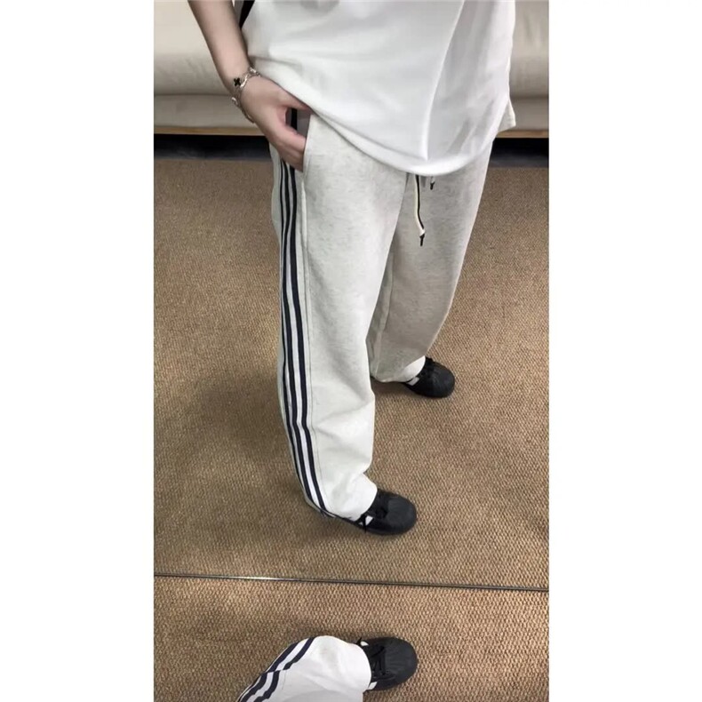侧条纹休闲卫裤男女春秋新款学院风显瘦情侣直筒运动裤WLJ755-P42,男装休闲裤,星座1008