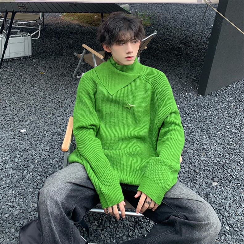 小众金属感针织高领毛衣双领设计高级针织衫男简约上衣T910-P78,男装针织衫/毛衣,星座1501