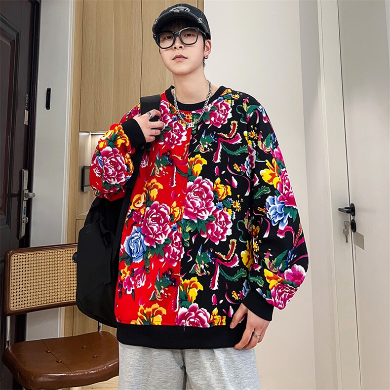 W1圆领大花大码卫衣拼接外套男撞色休闲套头衫潮团队服火锅店,女装短外套,星座115A(原星座507）