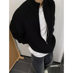抖音得物 保暖立领拉链针织外套秋冬宽松慵懒风纯色毛衣上衣AM02图片