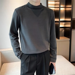 纯棉打底衫男士内搭白色体恤半高领长袖t恤男冬季德绒保暖 T800图片