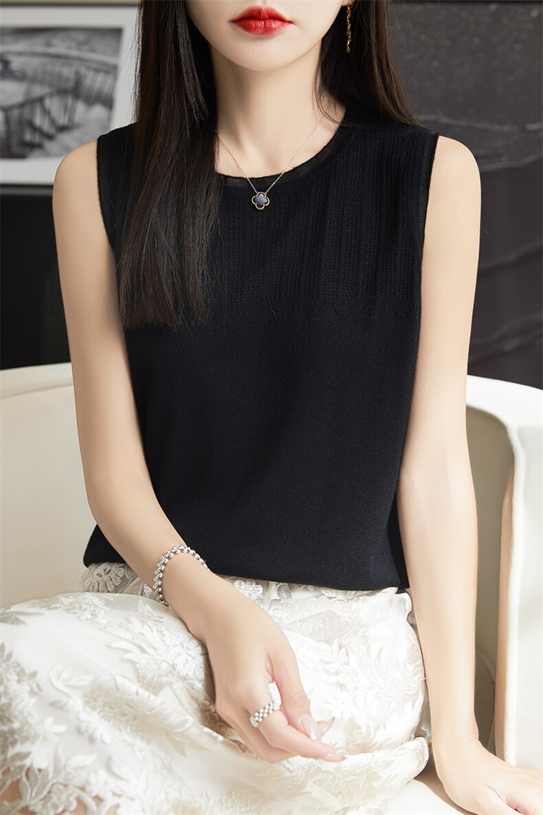 无袖内搭背心女2024年夏季修身打底针织纯色小背心,女装背心吊带,朝思羊绒
