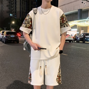 光版二开男士休闲运动套装刺绣小熊T恤短裤一套A266-TZ88580-P50图片