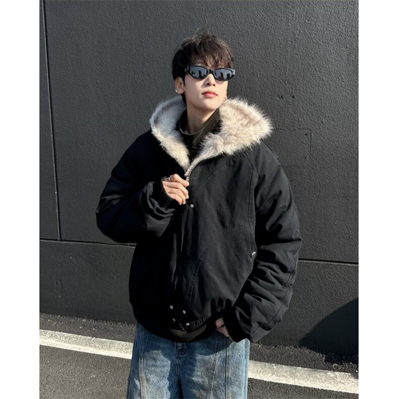WJ9922-P118新款美式秋冬加厚毛领座山雕连帽夹克外套男宽松棉服,男装夹克,电商C233
