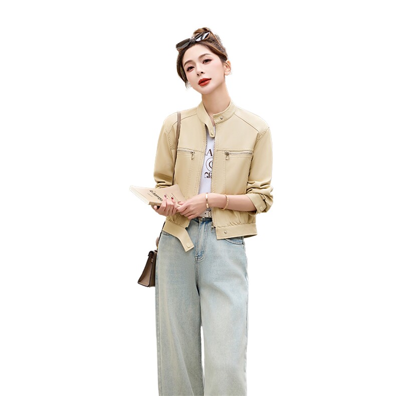 2026春季新款机车服短款皮衣外套,女装皮衣,自然秀