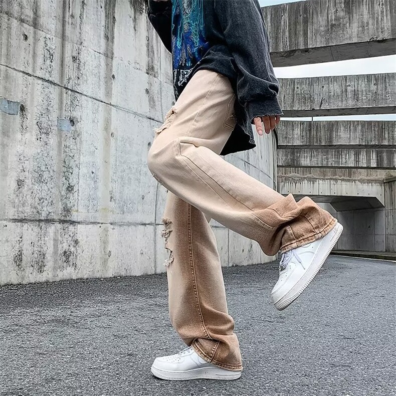 美式高街水洗做旧破洞渐变牛仔裤男ins复古宽松休闲裤N01012-P50,男装牛仔裤,星座308B-1