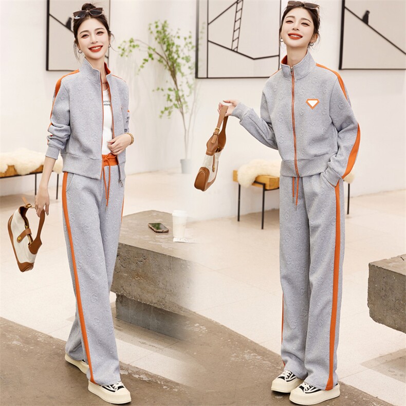 现货-休闲时尚套装女2023春季新款洋气减龄气质百搭阔腿裤两件套,女装运动套装,然然