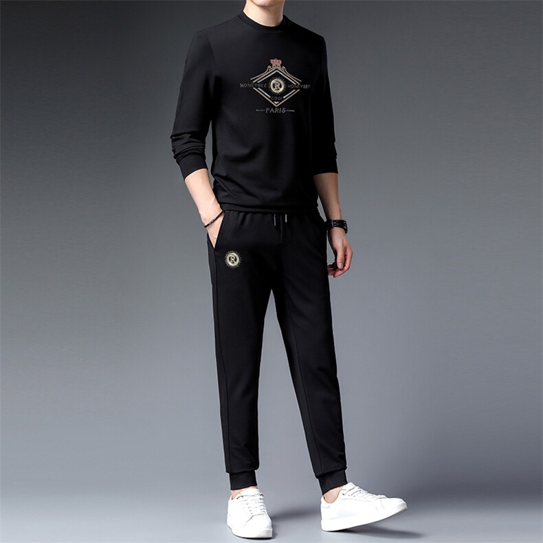 秋季男士休闲两件套圆领潮牌套装中年宽松免烫卫衣打底衫衣服秋装,男装休闲套装,电商B212（原钱塘6029）