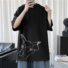 LD54193-P45连帽短袖t恤男大码胖子带帽五分袖中袖，男装T恤，电商A040
