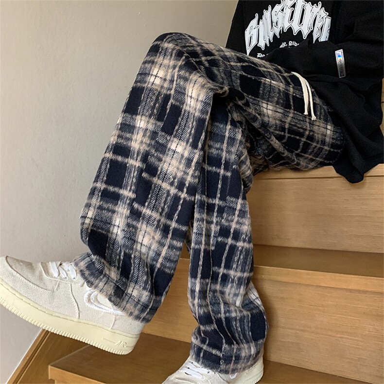 春装新款休闲百搭格子裤男女情侣拖地裤阔腿长裤P55KZ2035,男装休闲裤,星座417-3