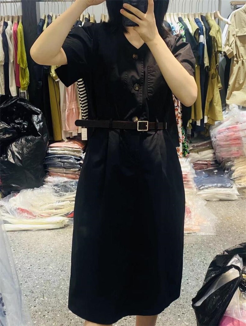 女神款V领气质配腰带连衣裙,女装连衣裙,L·H·X