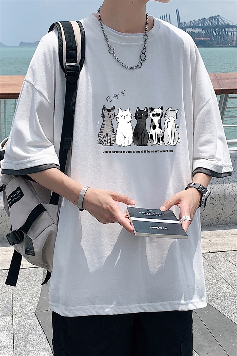 JT55100-P25假两件短袖t恤男大码胖子半袖体恤半截袖港风,男装T恤,电商A040