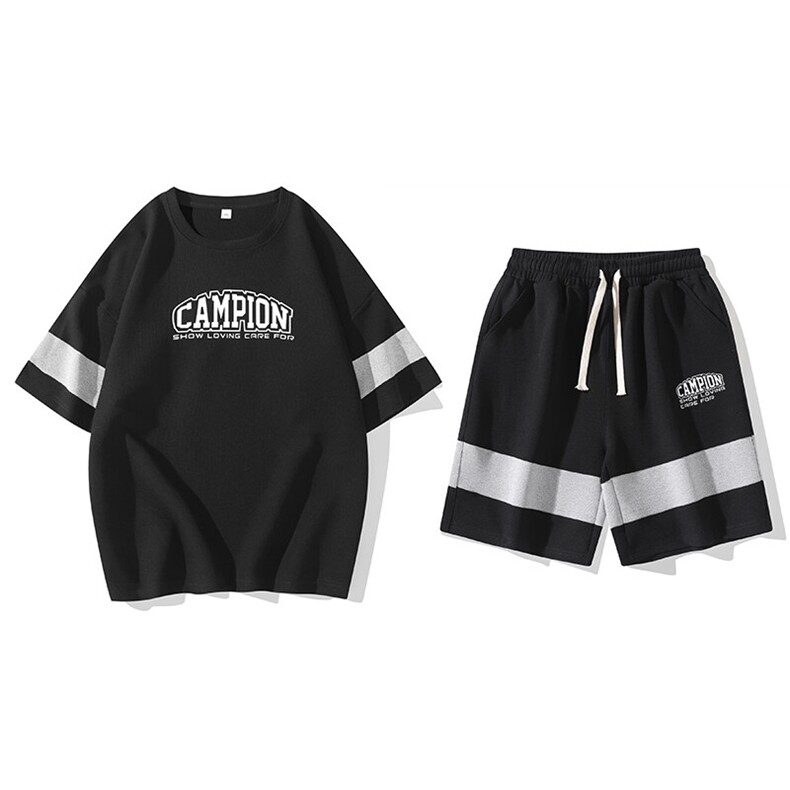 2025夏季新款运动服短袖T恤运动套装潮男痞帅一套搭配宽松短裤p45,男装T恤,星座1113