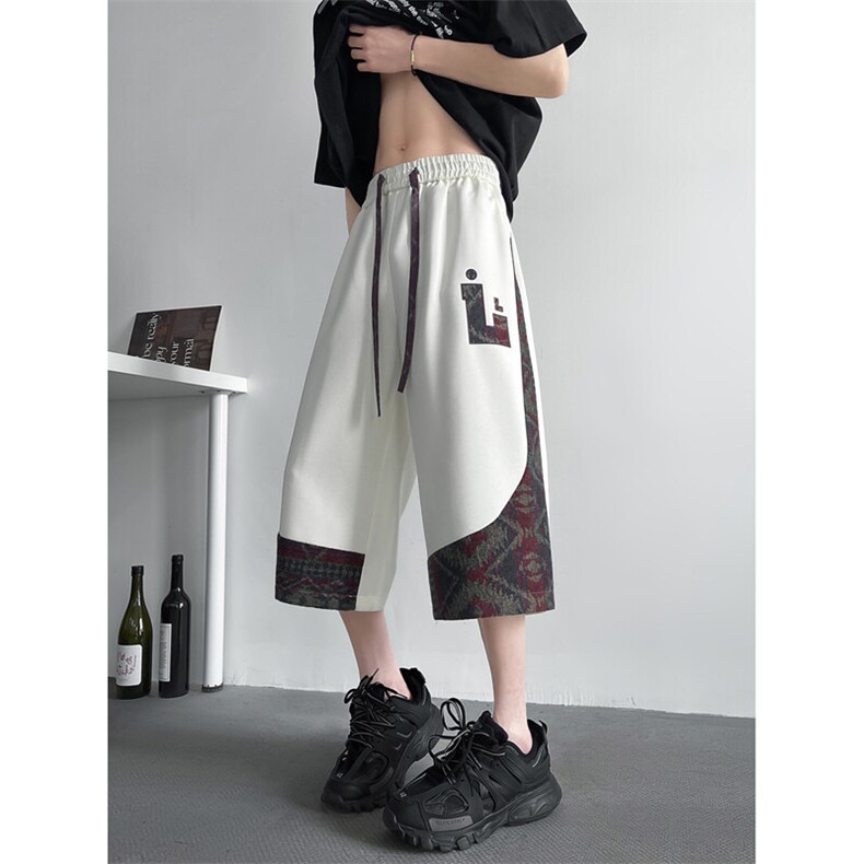 2025新款拼接七分裤波斯米娅复古八分裤男女大码花裤衩2578-P35，男装休闲裤，星座207