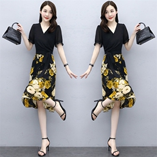 2021夏装新款印花淑女甜美连衣裙中长裙，女装连衣裙，欣贝拉