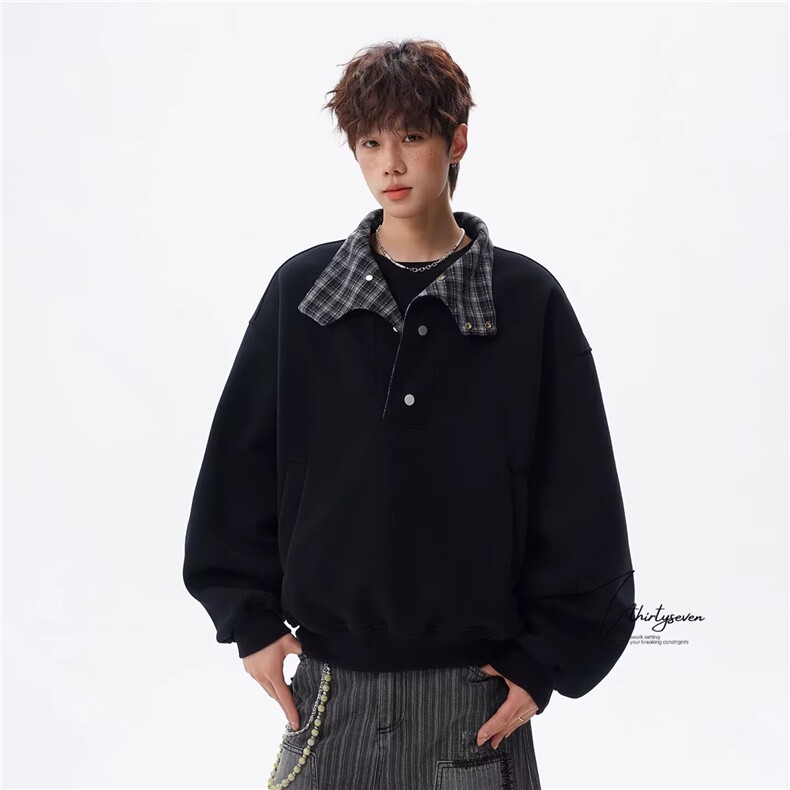 1506/QY1870/P57WASSUPKOI联名潮流复古格子翻领长袖休闲上衣,男装卫衣,星座1506