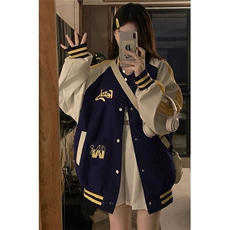 复古条纹撞色棒球服女潮牌宽松春秋插肩袖外套夹克JK005，男装夹克，星座1116A（原606A-3）