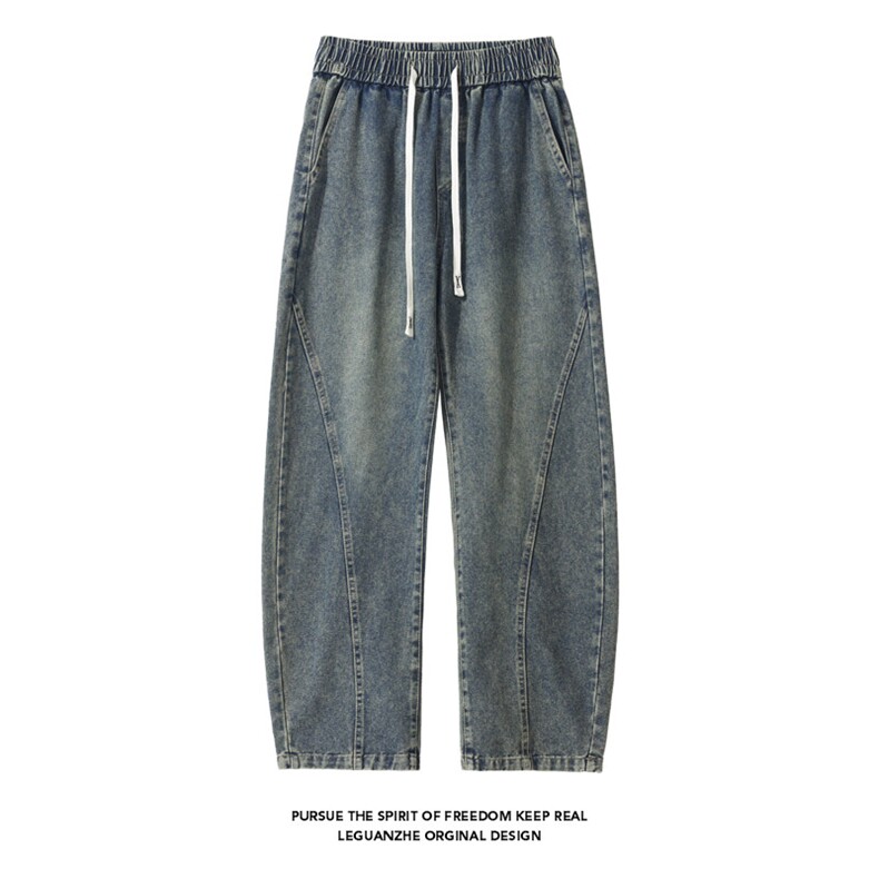 2025春季新款白底大码弯刀松紧牛仔裤M-5XGK25024-P50，男装牛仔裤，电商A022