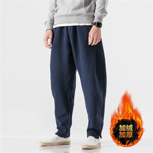 20秋冬大码棉麻日系加绒加厚运动休闲哈伦裤男风港风 K30/P85图片