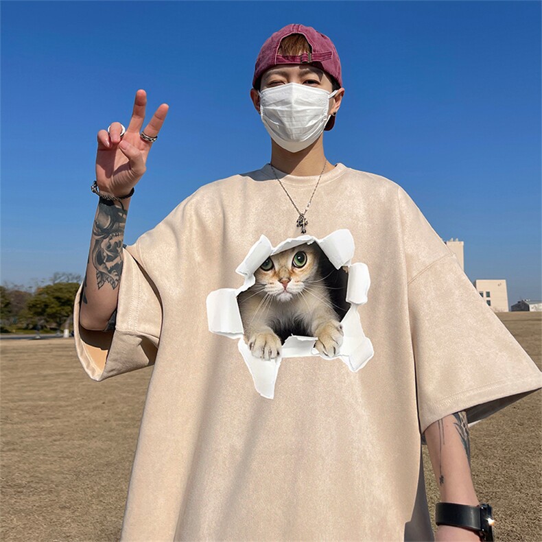 量大优供视频进口直喷印花美式麂皮绒短袖t恤JD217特P25,男装T恤,电商A486