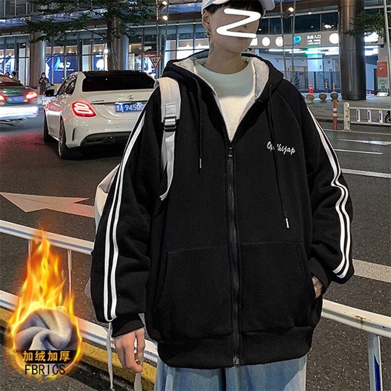 新款冬季加绒加厚卫衣男宽松ins港风休闲开衫外套男WY668P58,男装卫衣,电商A086
