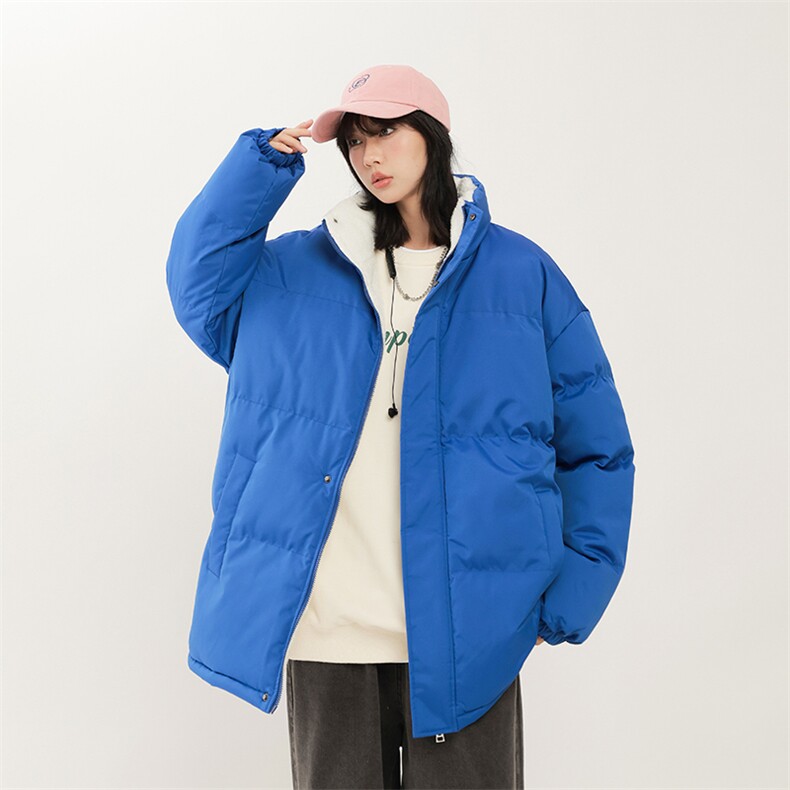 立领羊羔绒棉衣加绒加厚保暖面包服外套男女纯色棉袄M066-特价P56图片