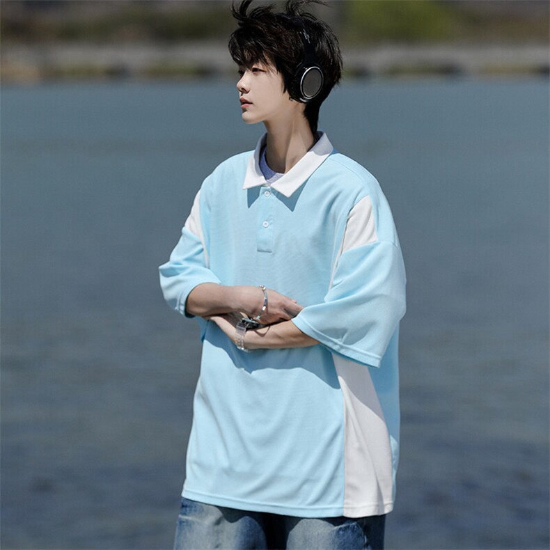 8XL-M拼接撞色短袖t恤男款夏季新款半袖POLO衫加肥加大码DT004P38，男装Polo衫，电商B312