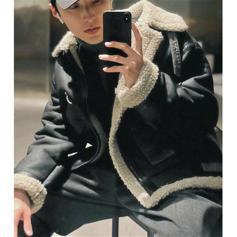 复古羊羔绒皮毛一体外套男痞帅炸街加厚机车皮衣男士皮草JQ014,男装夹克,星座1116A（原606A-3）