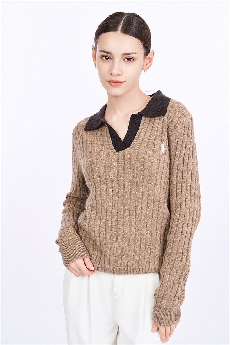新款休闲潮流时尚Polo领纯绒纯山羊绒衫女翻领套头毛衣,女装羊绒衫,星纬羊绒