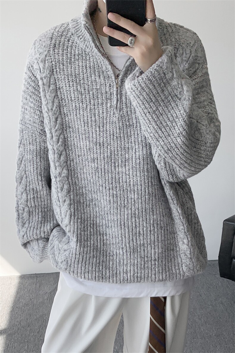 MY7150-特P69软糯厚实设计感男女同款情侣大码宽松针织外套毛衣,男装针织衫/毛衣,电商A059