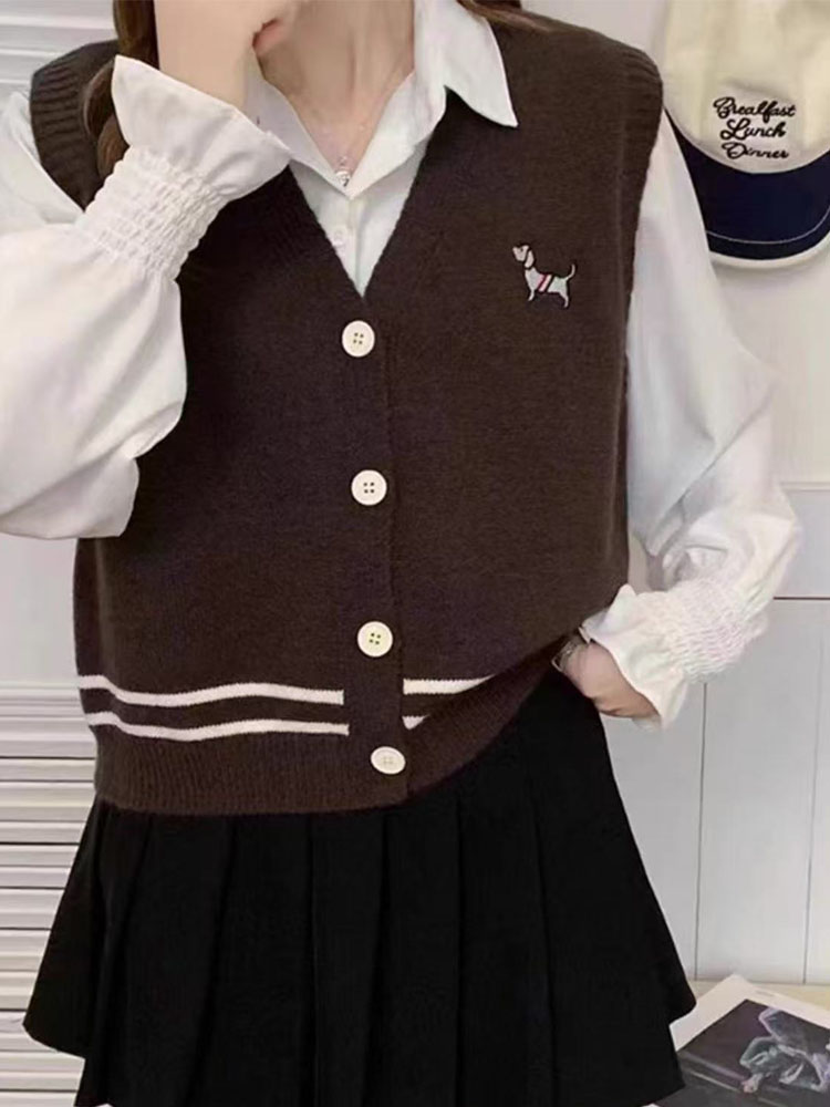 韩系设计感刺绣动物针织马甲女2025秋季新款宽松V领显瘦无袖马甲,针织衫/毛衣,萱芳婷羊绒