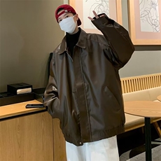 秋季翻领pu皮拼接机车服夹克男款美式潮牌宽松皮衣M3322-P68，男装皮衣，星座1109-3