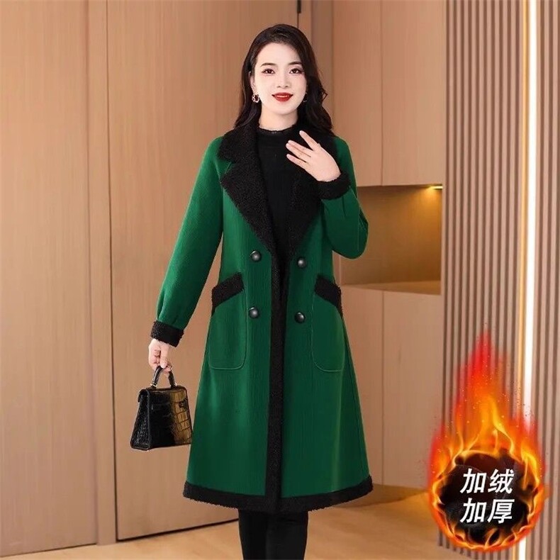 【大货已出】两面穿加厚毛呢大衣女新款中长款小香风呢子外套,女装羊羔毛/颗粒绒,韩蔻秀