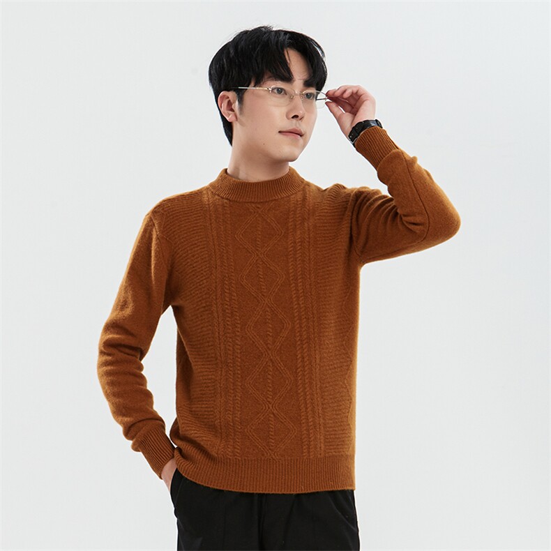 男羊毛圆领长袖毛衣简约纯色修身针织衫舒适保暖冬季必备男装，男装羊毛衫，牧绒家园