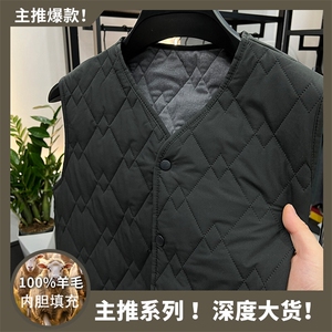 2025冬季中老年男士马甲绵羊毛填背心充休闲内搭保暖打底衫男装图片