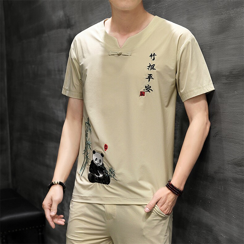 风刺绣短袖T恤套装男士大码宽松长裤男休闲复古潮HO15331-P58,男装休闲套装,星座1105-3
