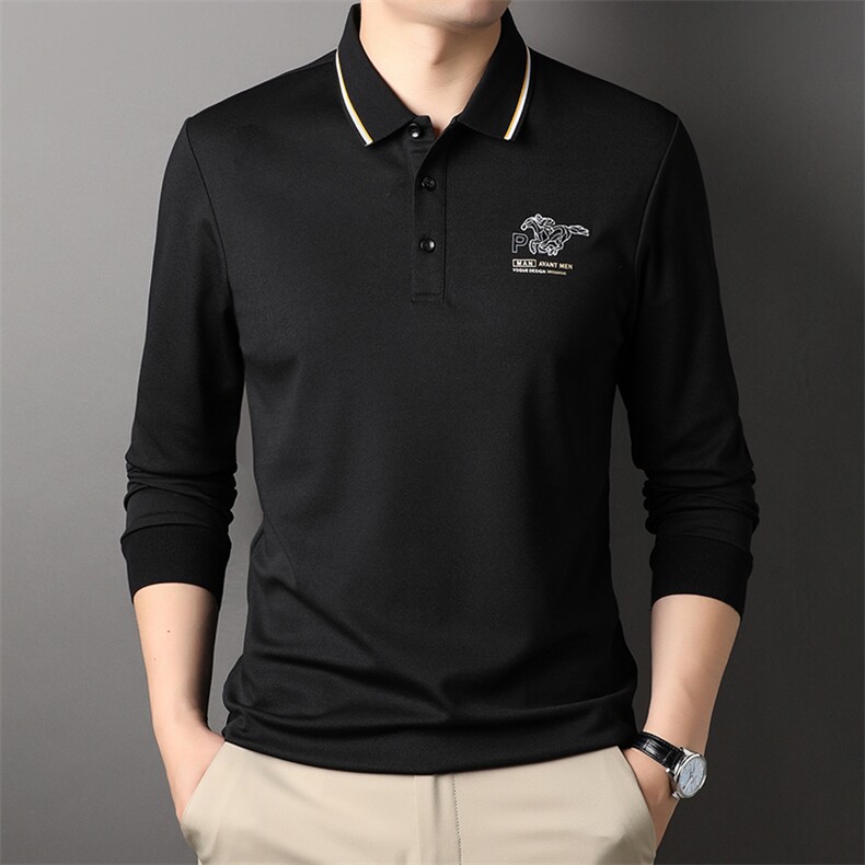 长袖t恤男士春秋季2023新款翻领刺绣polo衫男装薄款体恤上衣服,男装T恤,电商B212（原钱塘6029）